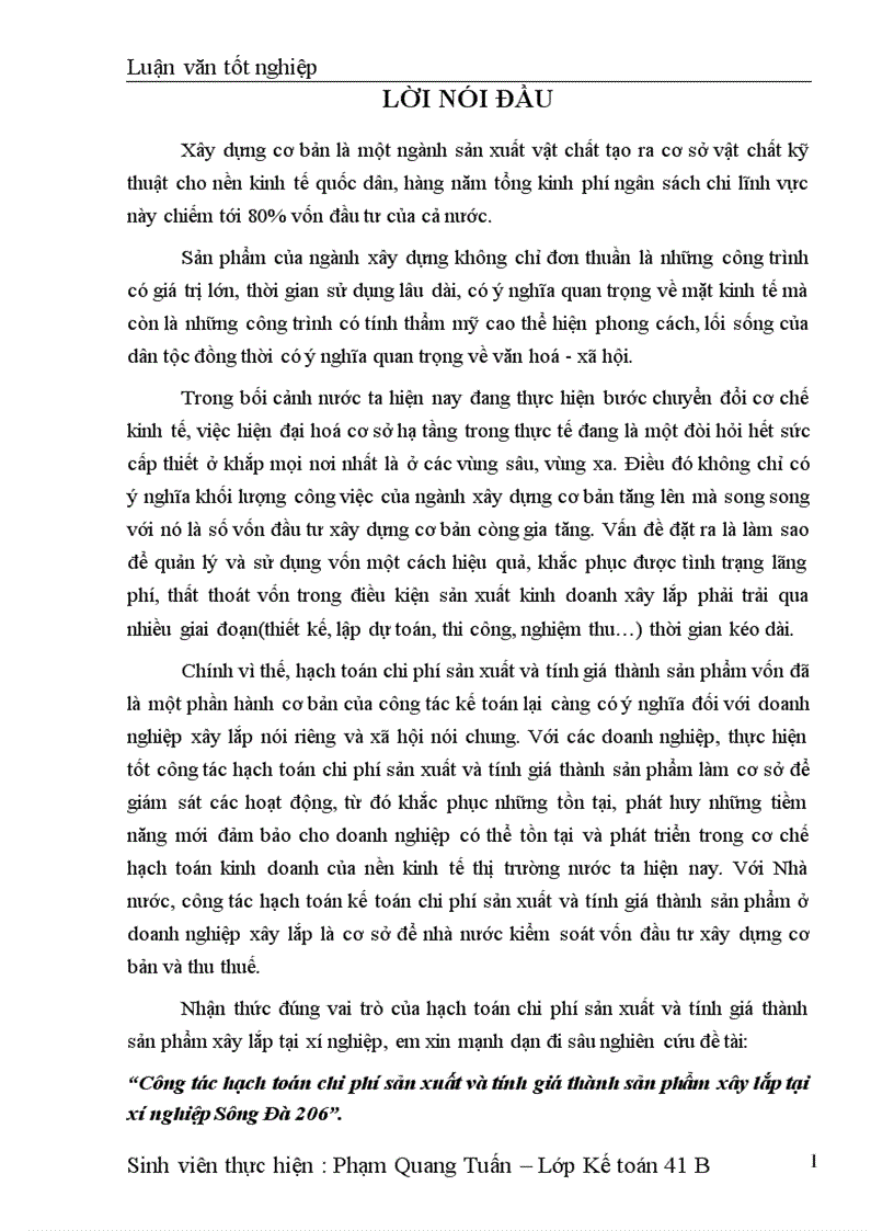 image for page Công tác hạch toán chi phí sản xuất và tính giá thành sản phẩm xây lắp tại xí nghiệp Sông Đà 206 1