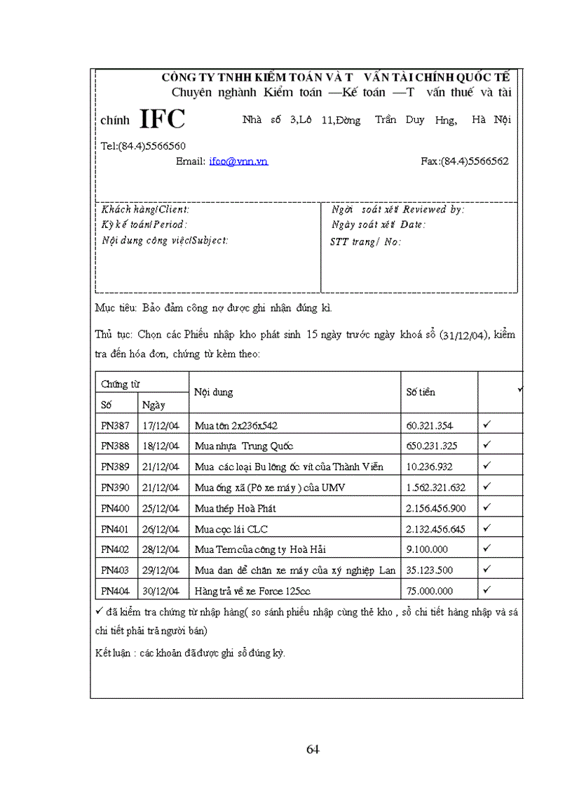 image for page Công việc kiểm toán chu trình mua hàng và thanh toán trong kiểm toán báo cáo tài chính tại công ty TNHH kiểm toán và tư vấn tài chính quốc tế IFC 1