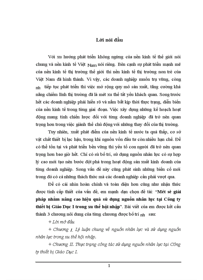image for page Một số giải pháp nhằm nâng cao hiệu quả sử dụng nguồn nhân lực tại Công ty thiết bị Giáo Dục I trong xu thế hội nhập
