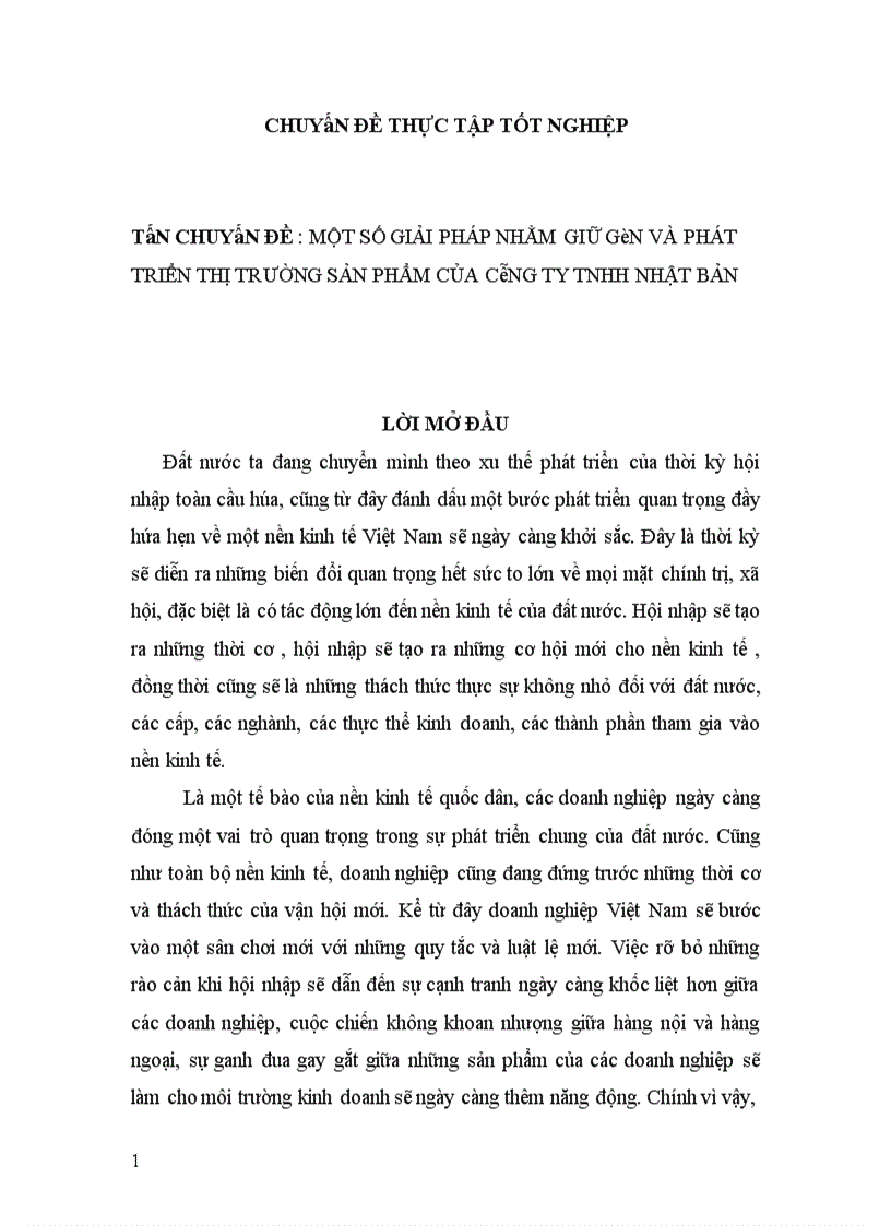 Một số giải pháp nhằm giữ gìn và phát triển thị trường sản phẩm của công ty TNHH Nhật Bản