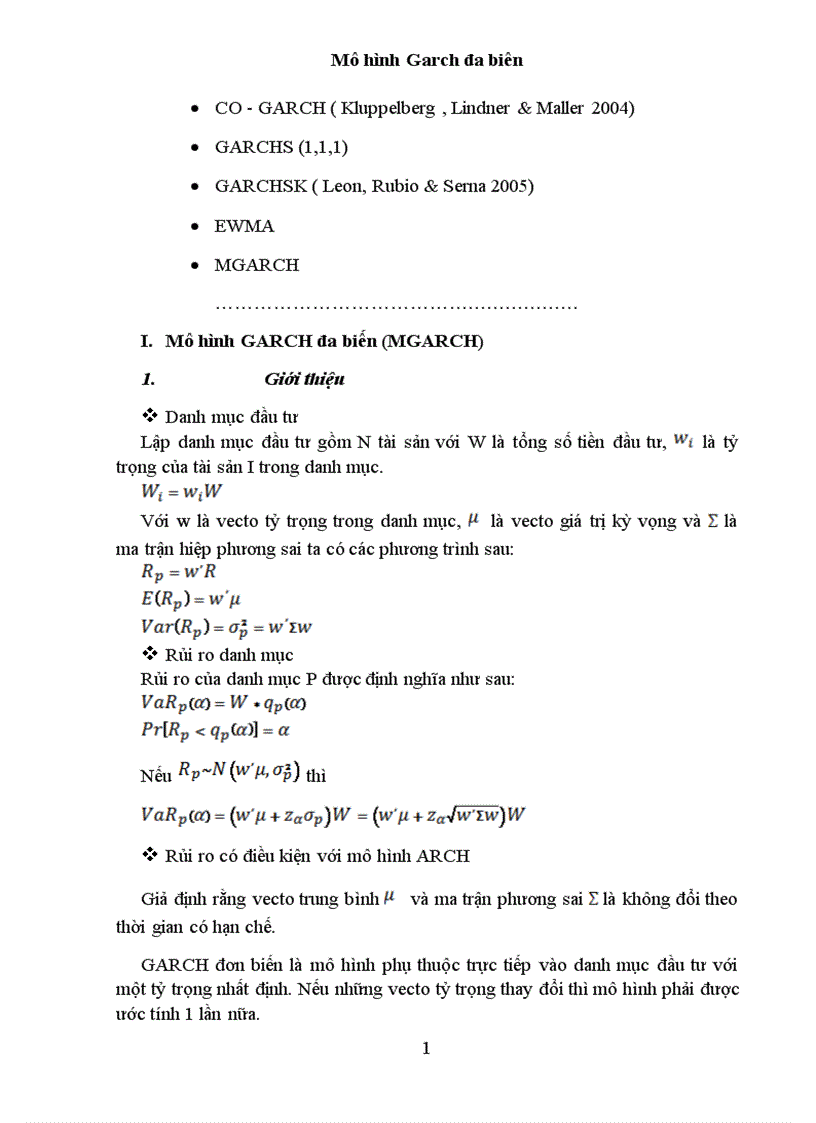 mô hình garch đa biên và ứng dụng trong phân tích rủi ro cổ phiếu ngành ngân hàng trên sàn hose