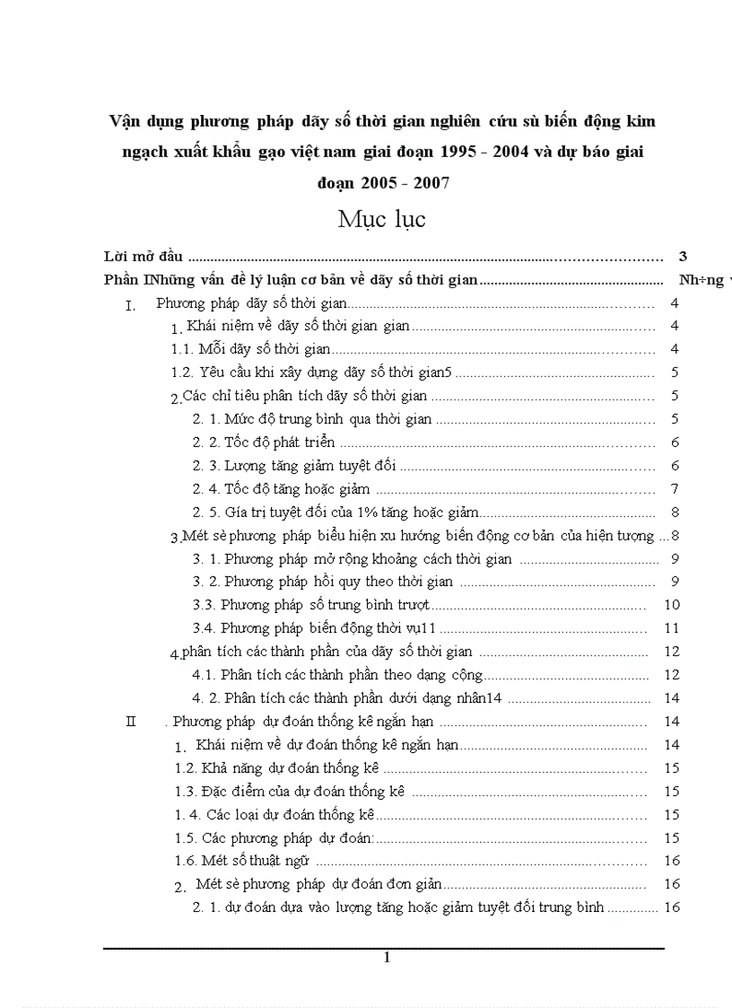 Vận dụng phương pháp dãy số thời gian nghiên cứu sự biến động kim ngạch xuất khẩu gạo việt nam giai đoạn 1995 2004 và dự báo giai đoạn 2005 2007