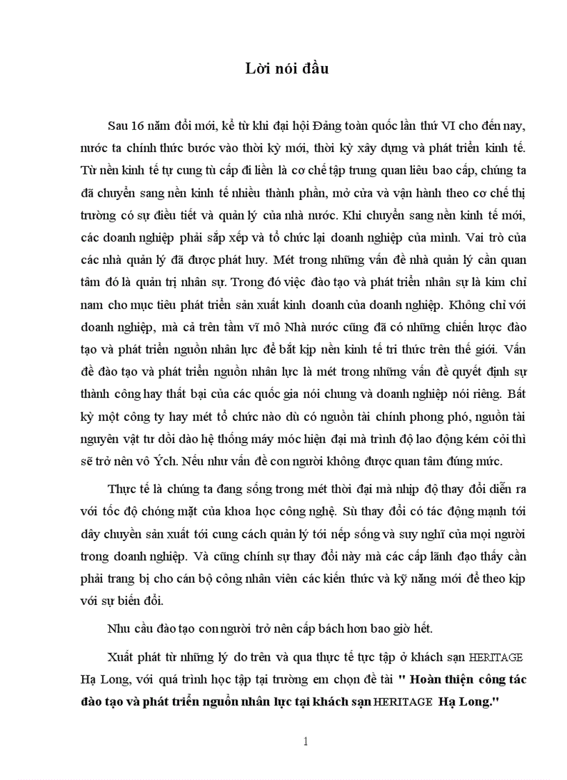 image for page Hoàn thiện công tác đào tạo và phát triển nguồn nhân lực tại khách sạn HERITAGE Hạ Long 1