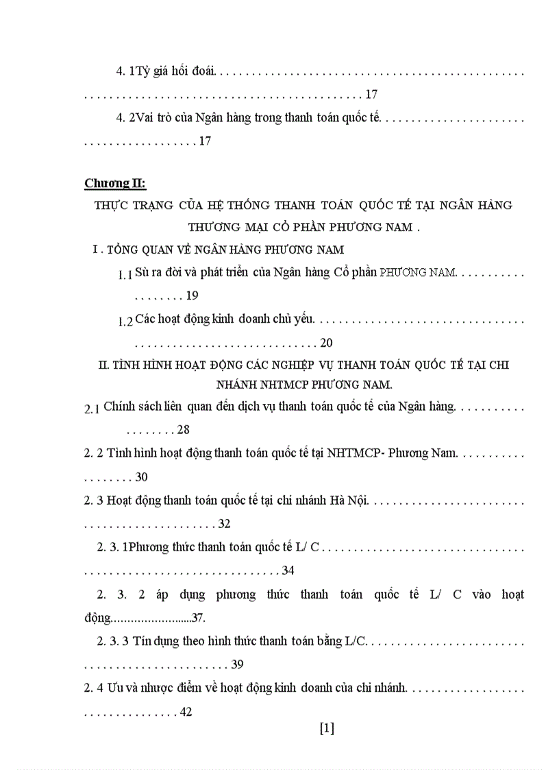 Giải pháp hoàn thiện nghiệp vụ thánh toán quốc tế tại chi nhánh Ngân hàng cổ phần PHƯƠNG NAM Hà Nội 1