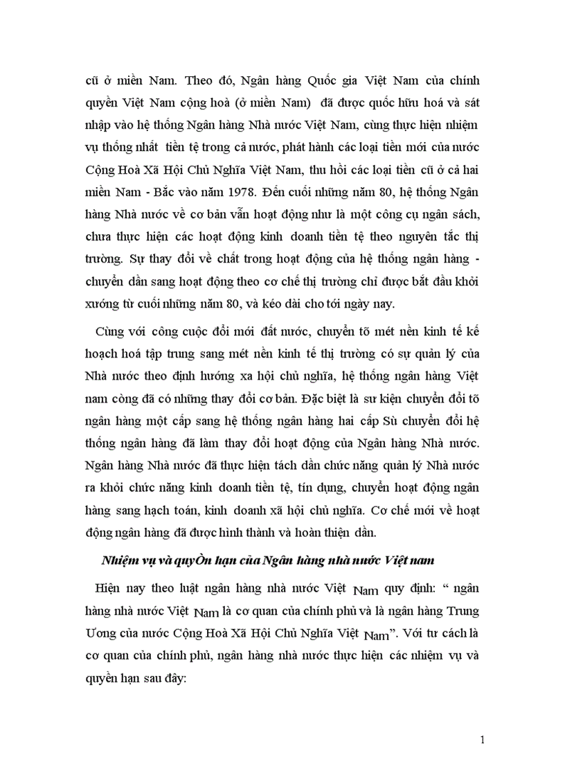 Phân tích thực trạng hoạt động của Ngân hàng Nhà nước Việt Nam giải pháp để hoàn thiện đối với hoạt động của Ngân hàng Nhà nướcViệt Nam trong điều kiện Việt Nam tham gia WTO 1