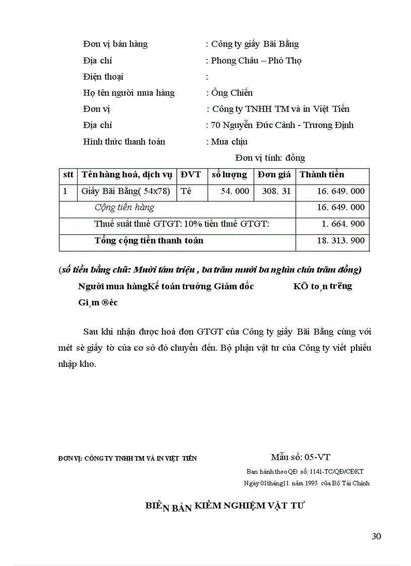 image for page Kế toán nguyên vật liệu công cụ dụng cụ ở Công ty TNHHTM và in Việt Tiến 1