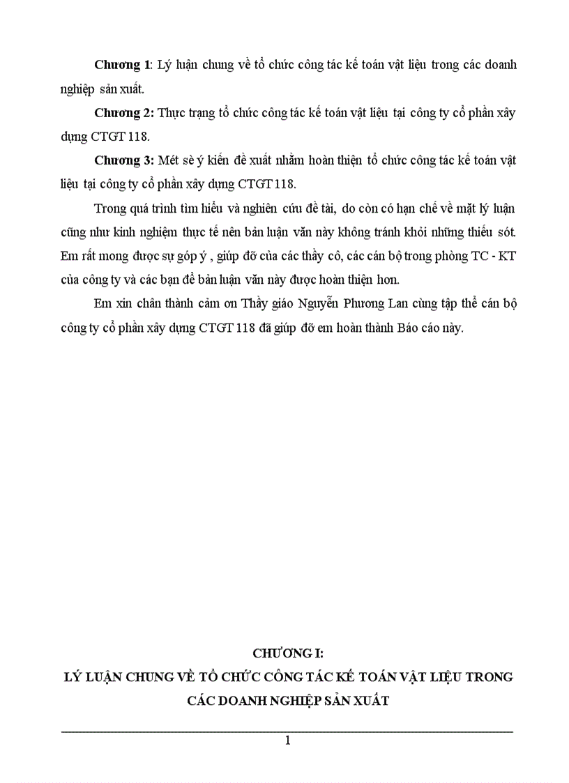 Tổ chức công tác kế toán vật liệu và phân tích tình hình quản lý sử dụng vật liệu tại công ty cổ phần xây dựng CTGT 118 1