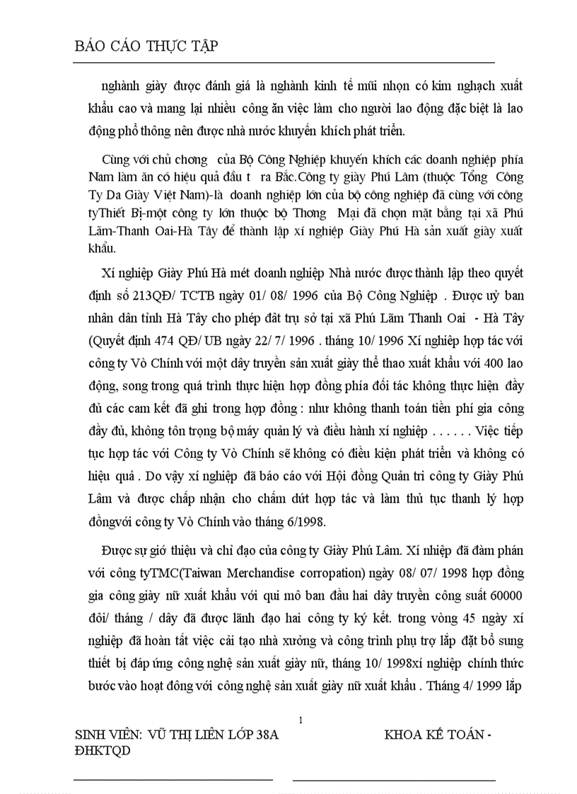 Báo cáo thực tập tổng hợp của xí nghiệp giày Phú Hà