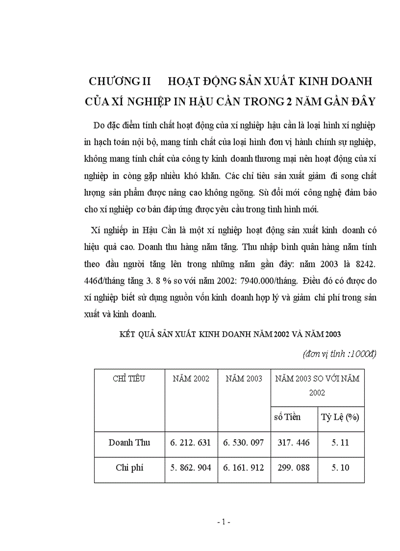 image for page Hoạt động sản xuất kinh doanh của xí nghiệp in Hậu cần trong 2 năm gần đây