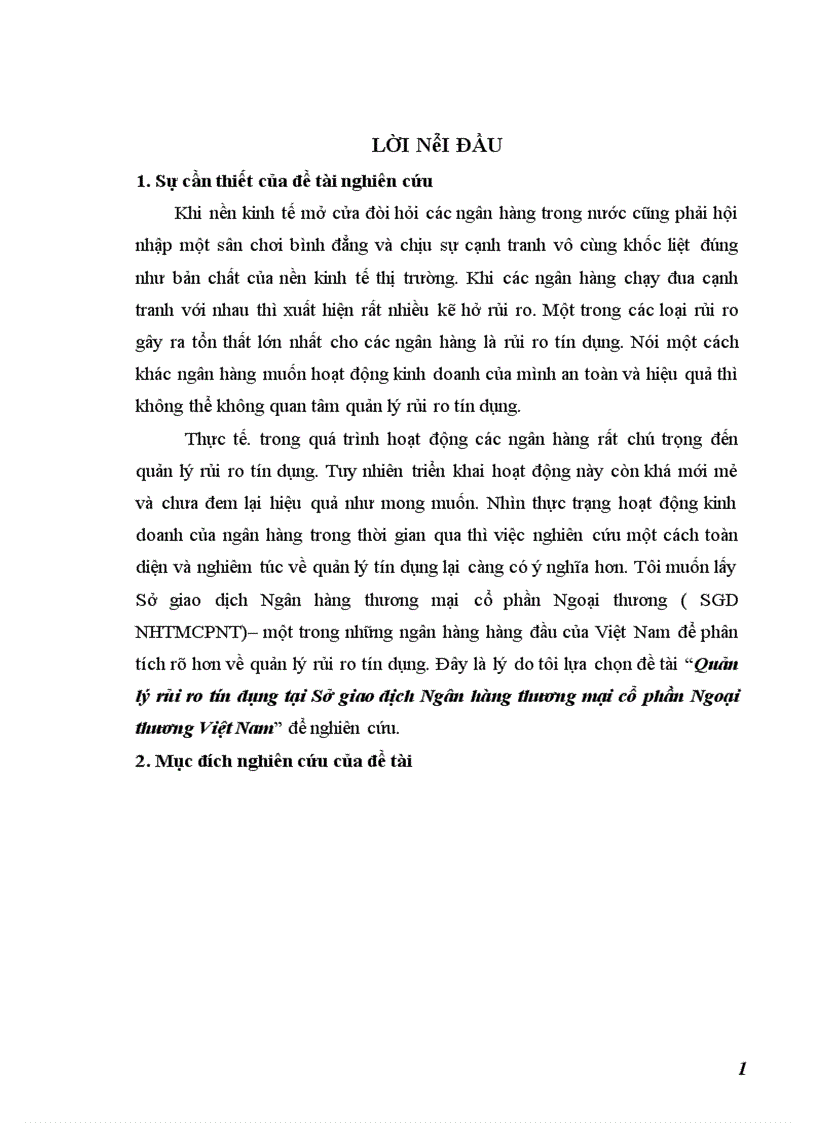image for page Quản lý rủi ro tín dụng tại Sở giao dịch Ngân hàng thương mại cổ phần Ngoại thương Việt Nam