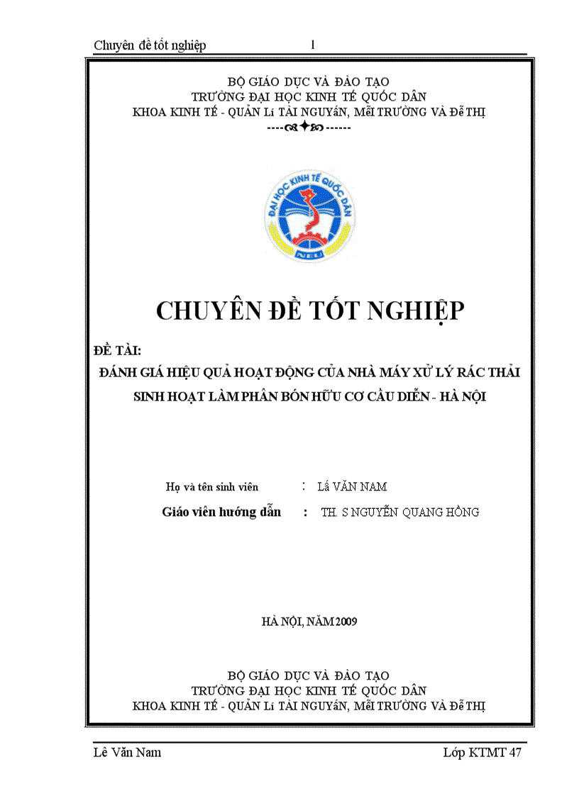 image for page Đánh giá hiệu quả hoạt động của nhà máy xử lý rác thải sinh hoạt làm phân bón hữu cơ Cầu Diễn Hà Nội 1