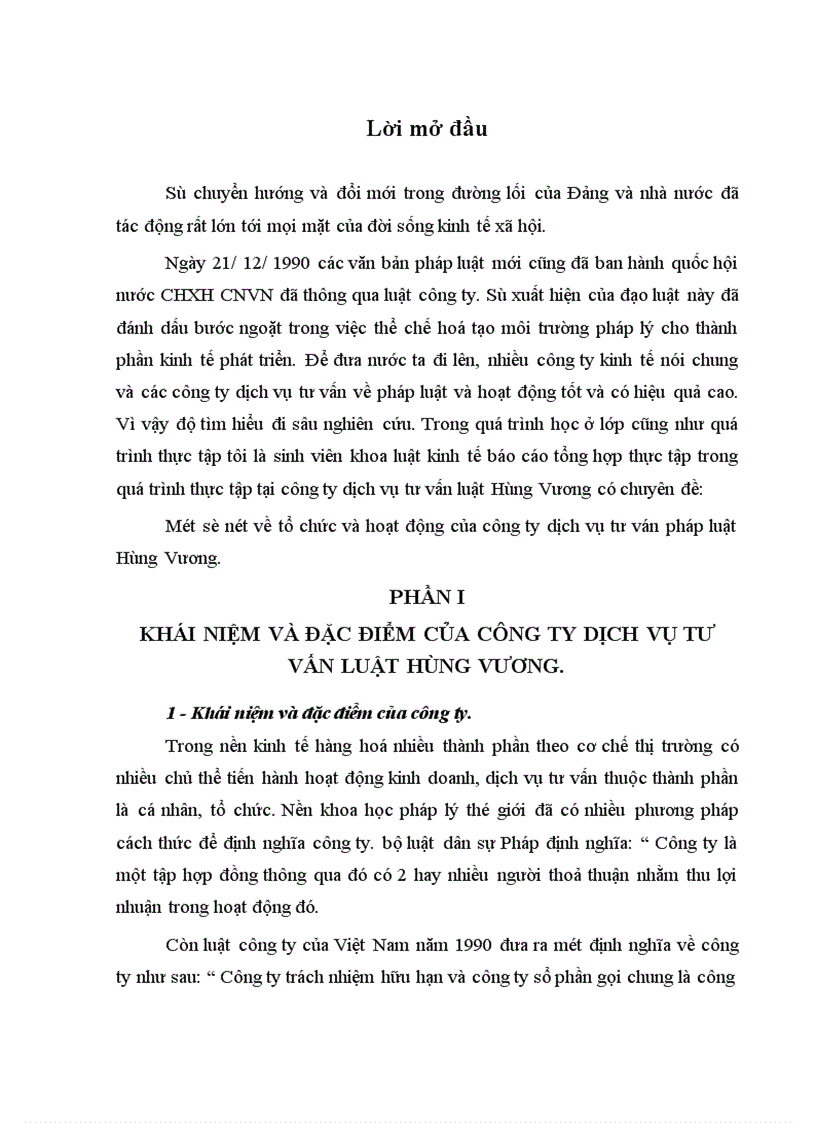 Báo cáo thực tập tổng hợp của công ty dịch vụ tư vấn luật Hùng Vương