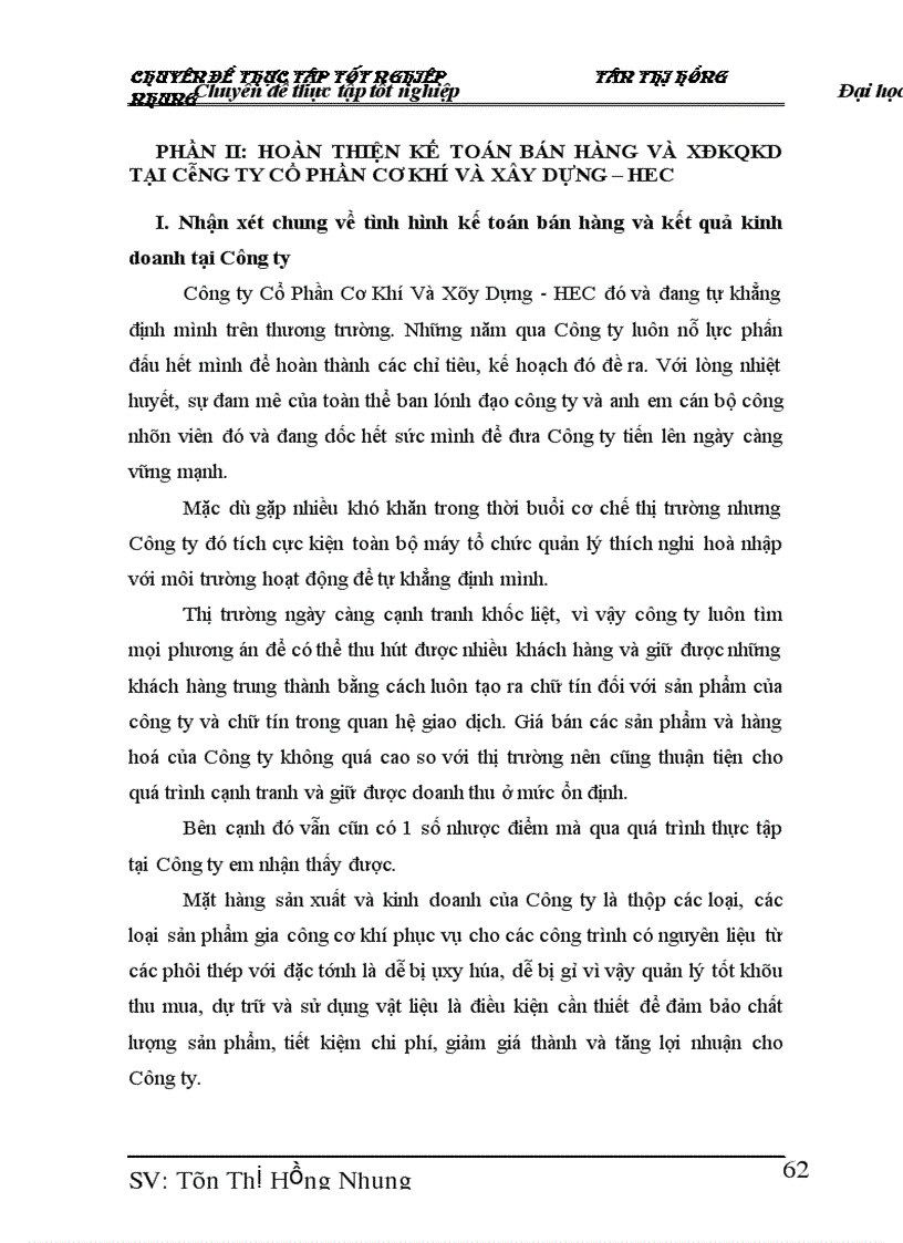 image for page Hoàn thiện kế toán bán hàng và xác định kết quả kinh doanh tại Công ty Cổ Phần Cơ Khí và Xây Dựng HEC 1