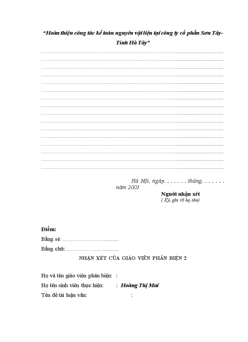 image for page Hoàn thiện công tác kế toán nguyên vật liệu tại Công ty cổ phần Sơn Tây Tỉnh Hà Tây 1