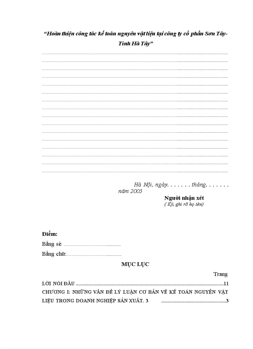 image for page Hoàn thiện công tác kế toán nguyên vật liệu tại Công ty cổ phần Sơn Tây Tỉnh Hà Tây 1
