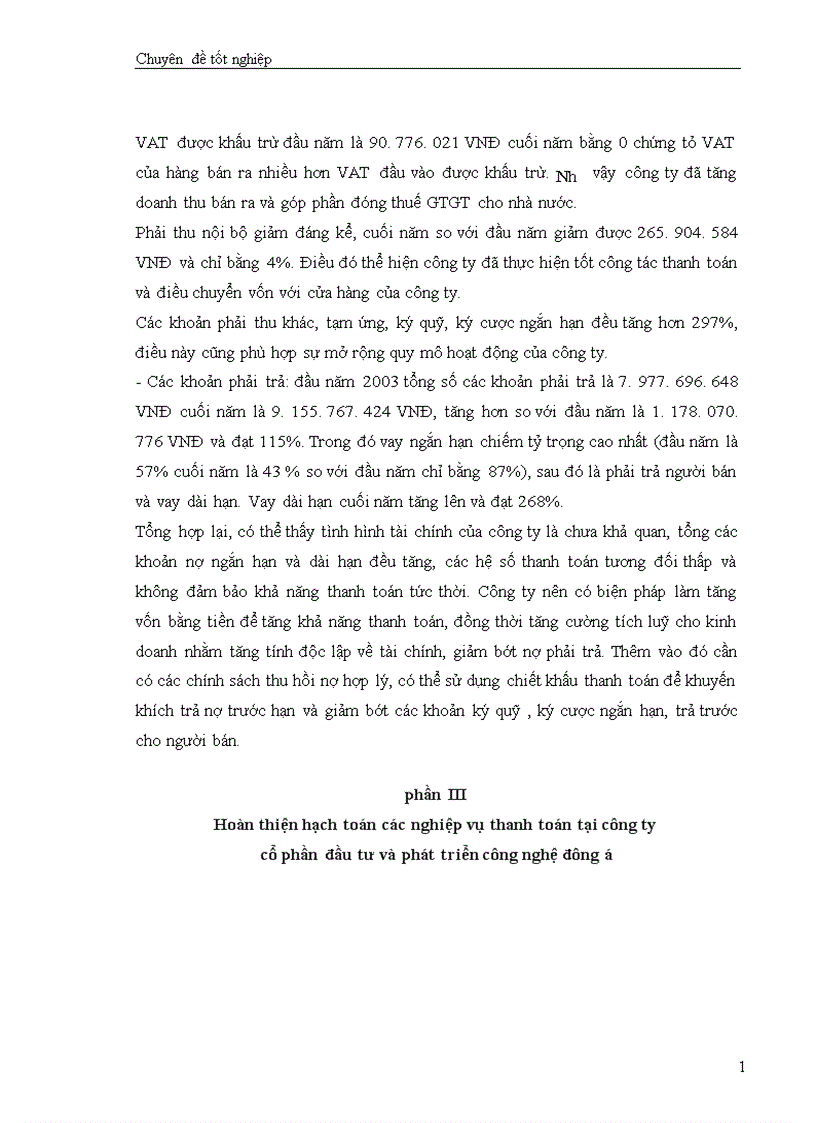 image for page Hạch toán các nghiệp vụ thanh toán với người bán khách hàng và Nhà nước với việc tăng cường quản lý tài chính tại công ty cổ phần đầu tư và phát triển công nghệ Đông á 1