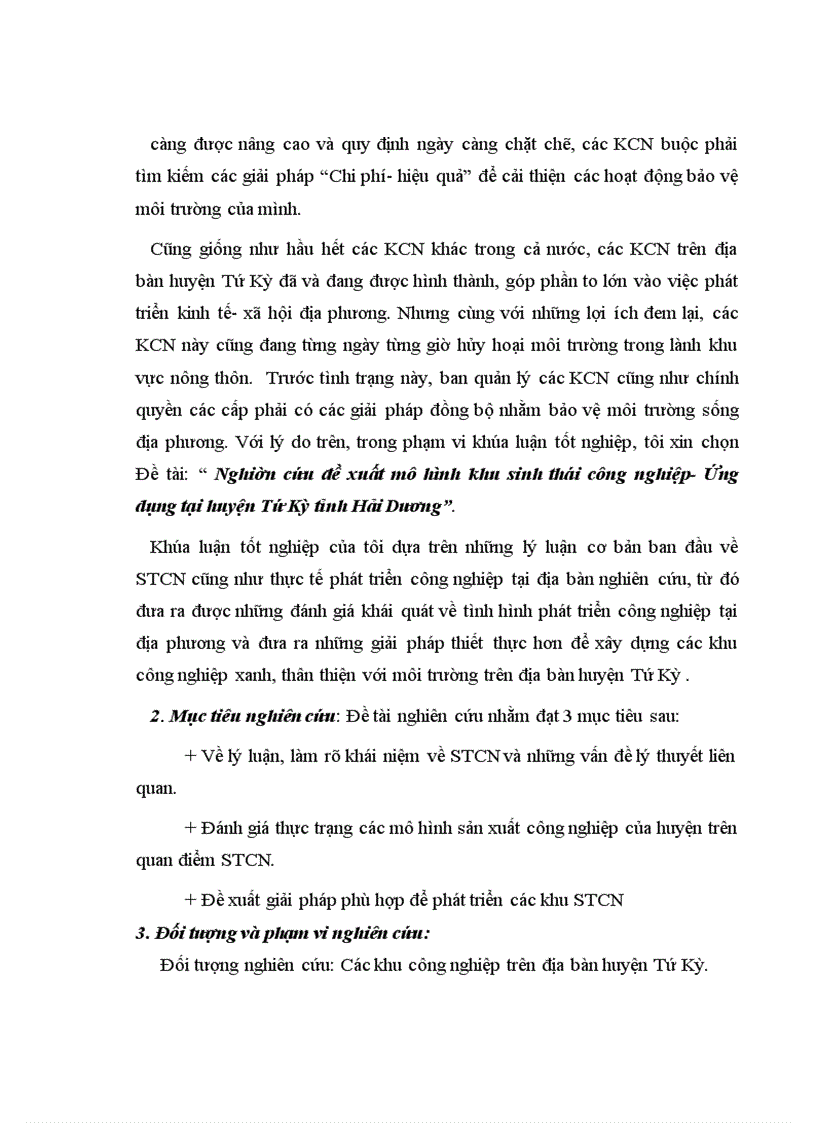 Nghiên cứu đê xuất mô hình Khu sinh thái công nghiệp Ứng dụng tại huyện Tứ Kỳ tỉnh Hải Dương