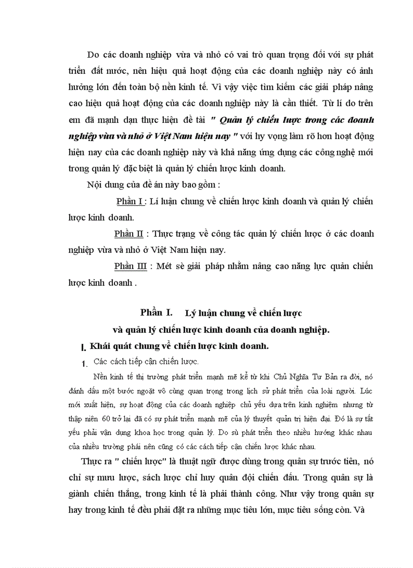 Quản lý chiến lược trong các doanh nghiệp vừa và nhỏ ở Việt Nam hiện nay 1