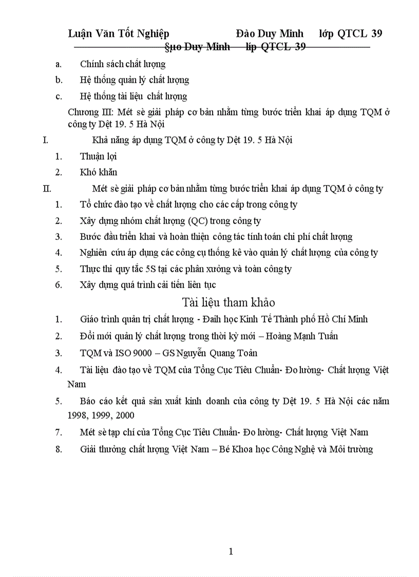 image for page Một số giải pháp cơ bản nhằm từng bước triển khai áp dụng TQM ở công ty Dệt 19 5 Hà Nội 1