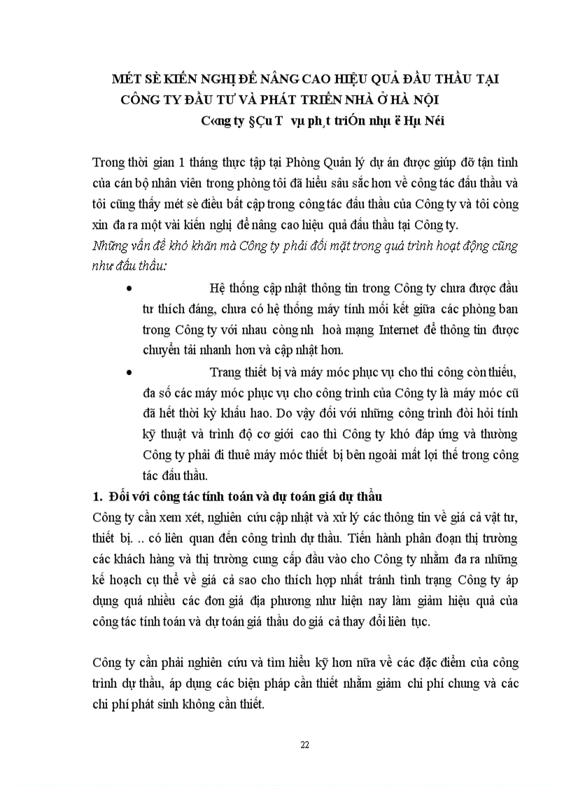 image for page Tình hình đấu thầu tại Công ty Đầu Tư và phát triển nhà ở Hà Nội và một và kiến nghị