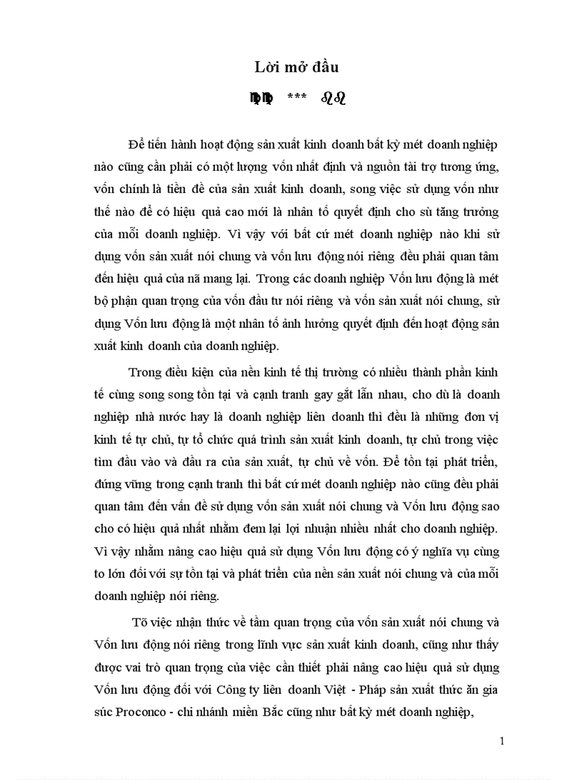 image for page Giải pháp nhằm nâng cao hiệu qủa sử dụng vốn lưu động tại Công ty liên doanh Việt Pháp sản xuất thức ăn gia súc Proconco chi nhánh miền Bắc 1
