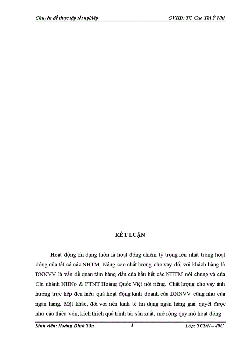 image for page Nâng cao chất lượng cho vay đối với khách hàng doanh nghiệp nhỏ và vừa tại Chi nhánh NHNo PTNT Hoàng Quốc Việt