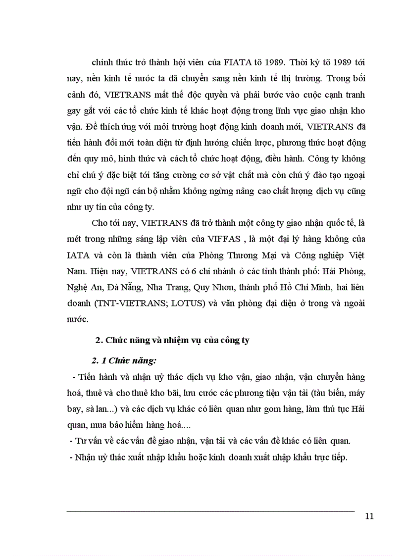 image for page Tình hình hoạt động kinh doanh dịch vụ giao nhận kho vận tại Vietrans