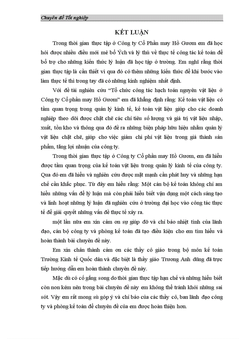 image for page Tổ chức công tác hạch toán nguyên vật liệu ở Công ty Cổ phần may Hồ Gươm 1