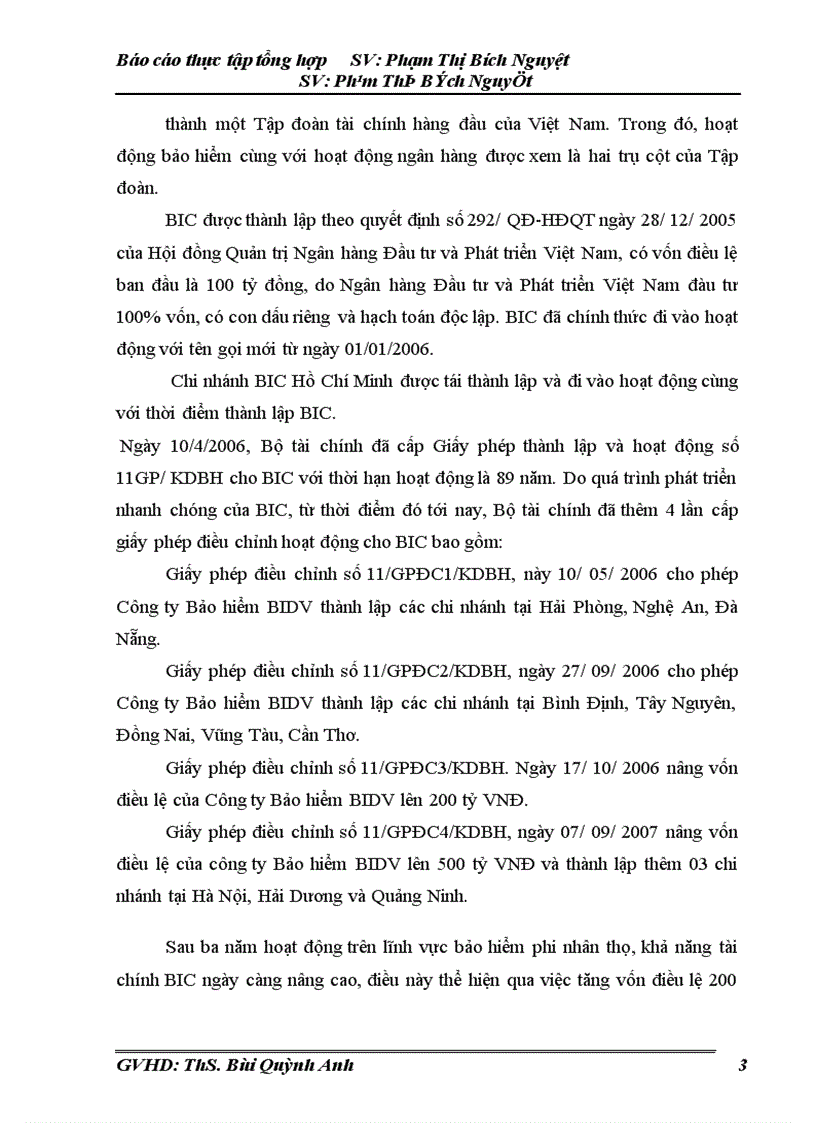 Thực trạng hoat hoạt động kinh doanh và những thuận lợi khó khăn của Công ty Bảo hiểm BIC