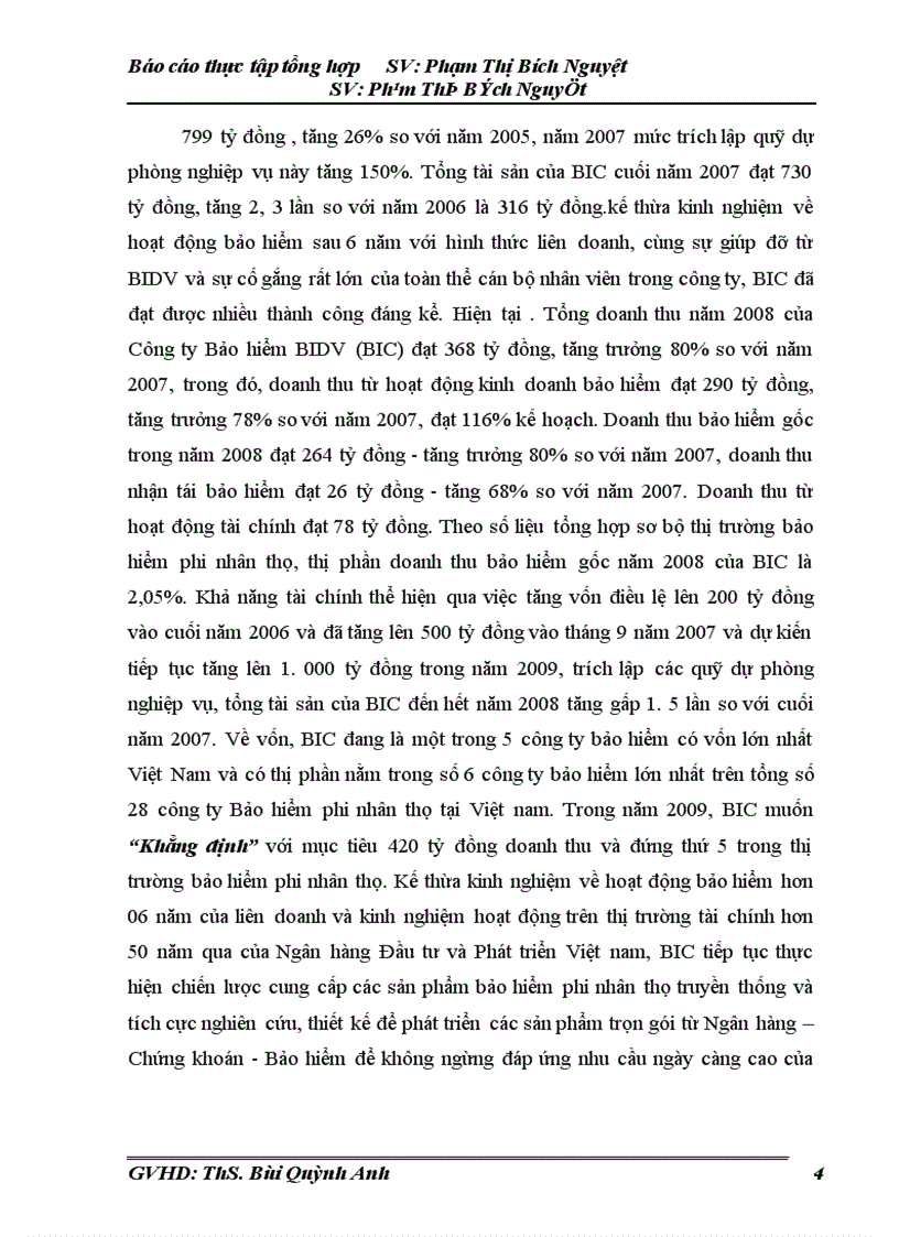 Thực trạng hoat hoạt động kinh doanh và những thuận lợi khó khăn của Công ty Bảo hiểm BIC