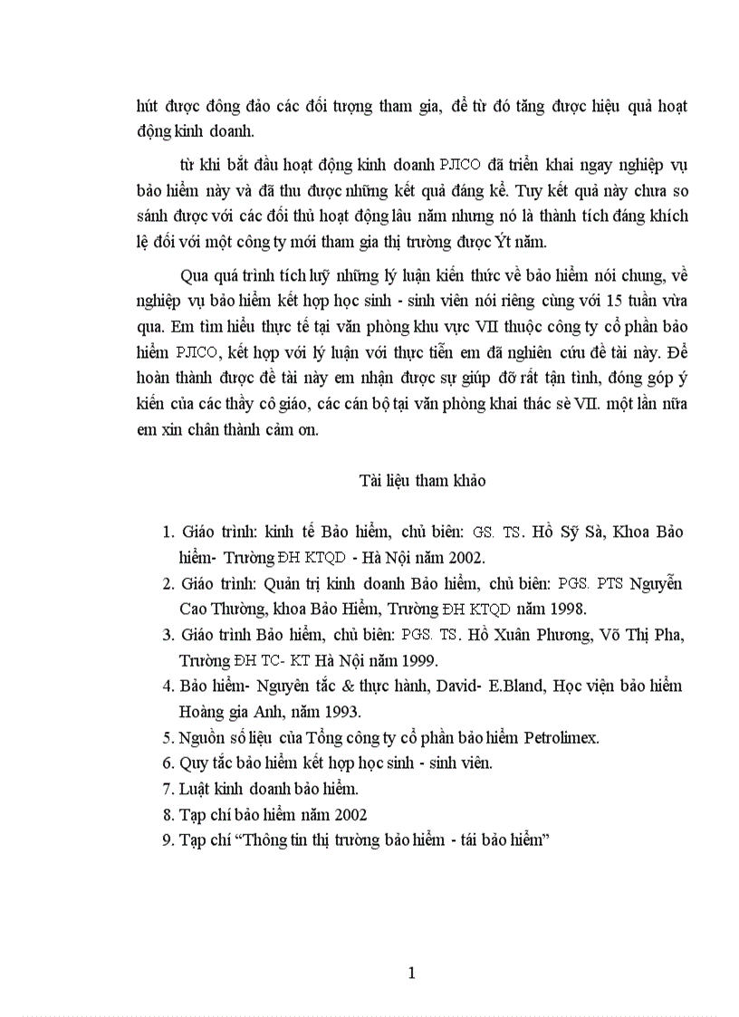 image for page Phân tích thực trạng khai thác nghiệp vụ bảo hiểm kết hợp học sinh sinh viên tại công ty cổ phần bảo hiểm Petrolimex PJICO 1