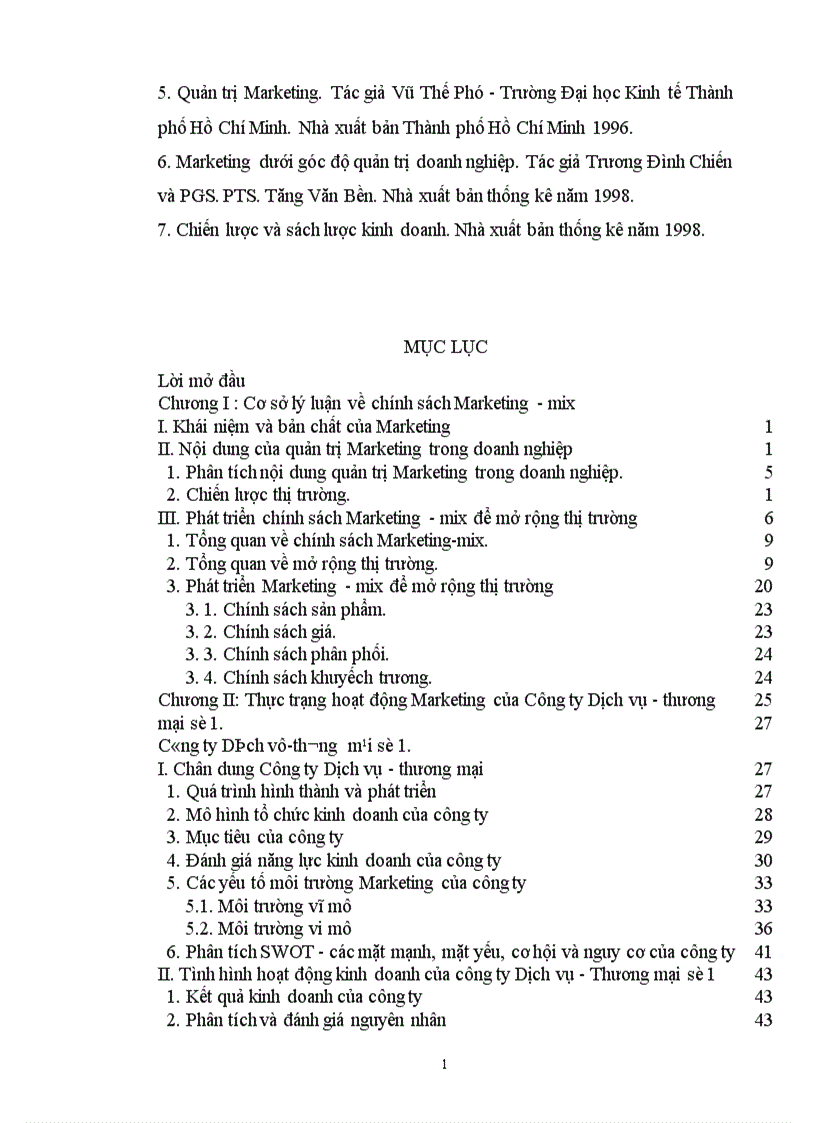 image for page Thực trạng và một số giải pháp hoàn thiện chính sách Marketing mix ở Công ty Dịch vụ Thương mại số I
