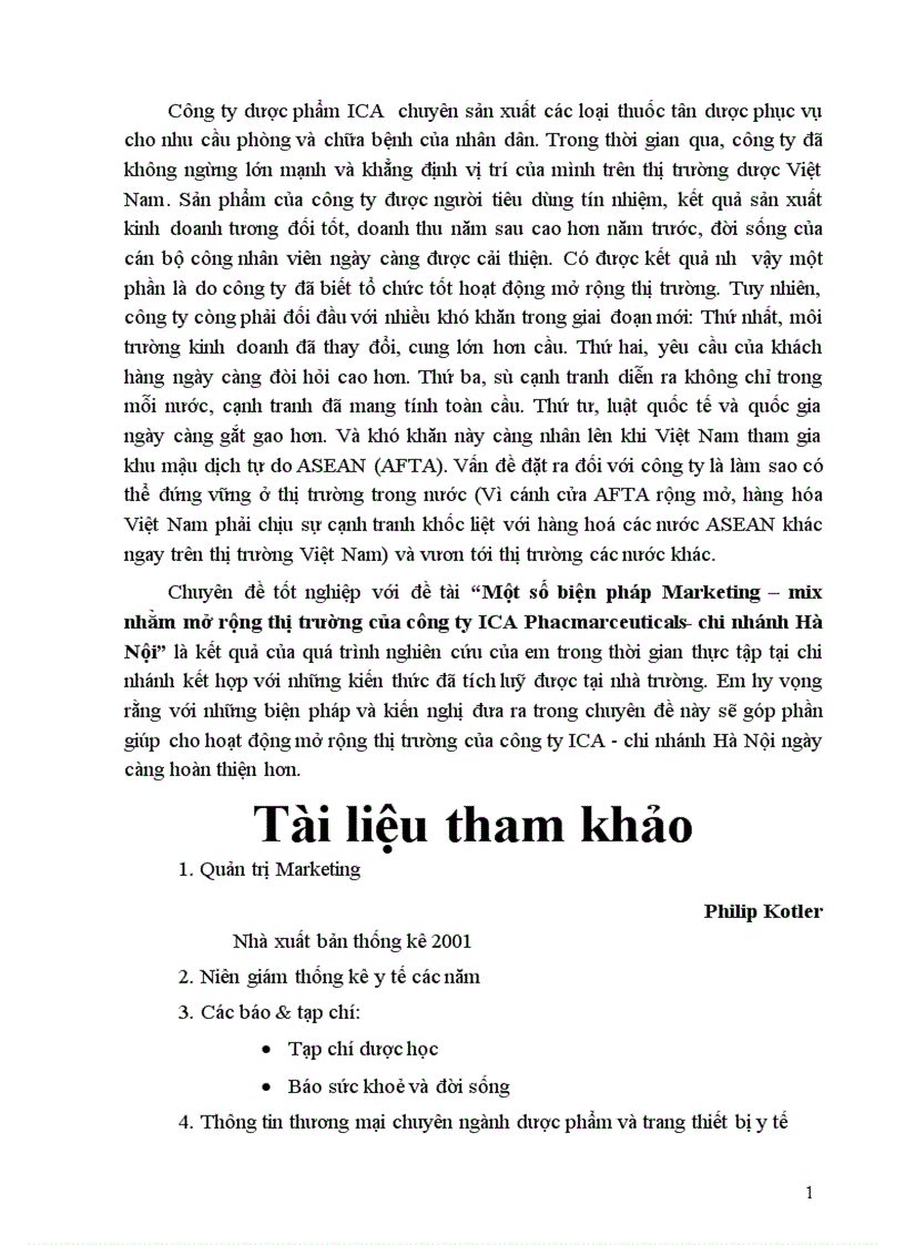 image for page Một số biện pháp Marketing mix nhằm mở rộng thị trường của công ty ICA Phacmarceuticals chi nhánh Hà Nội 1