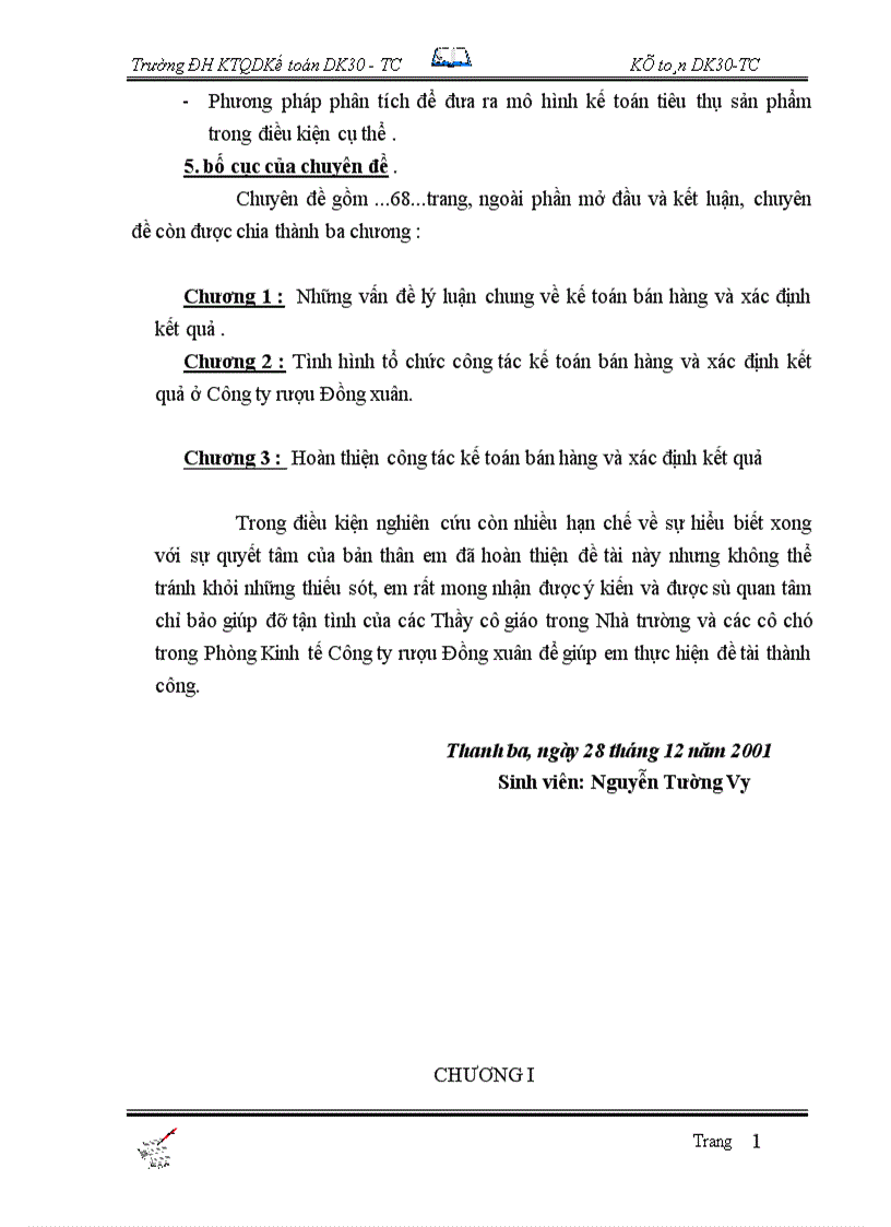 image for page Tổ chức công tác kế toán bán hàng và xác định kết quả tại Công Ty Rượu Đồng xuân 1