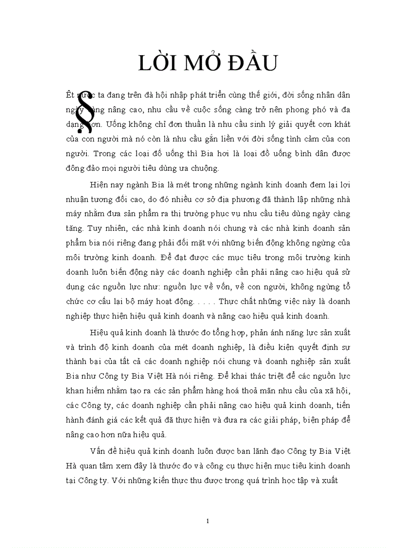 Một số biện pháp nâng cao hiệu quả kinh doanh ở Công ty Bia Việt Hà 1