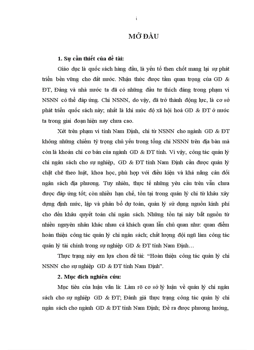 image for page Hoàn thiện công tác quản lý chi NSNN cho sự nghiệp GD ĐT tỉnh Nam Định