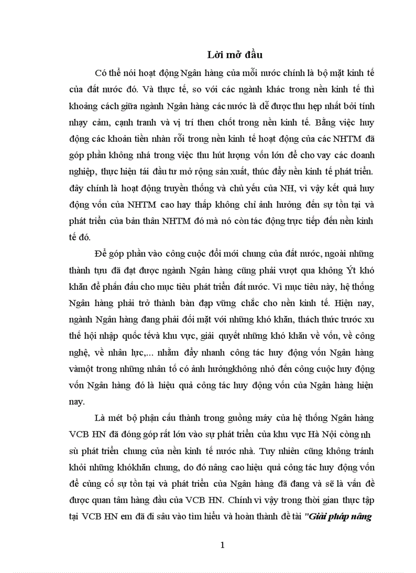 Giải pháp nâng cao hiệu quả hoạt động kế toán huy động vốn tại Ngân hàng Ngoại thương Hà Nội 1