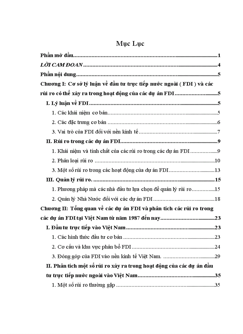 Một Số Giải Pháp Quản Lý Của Nhà Nước Nhằm Hạn Chế Những Rủi Ro Trong Hoạt Động Của Các Dự án Đầu Tư Trực Tiếp Nước Ngoài FDI Vào Việt Nam Trong Thời kỳ Hội Nhập Kinh Tế Quốc Tế