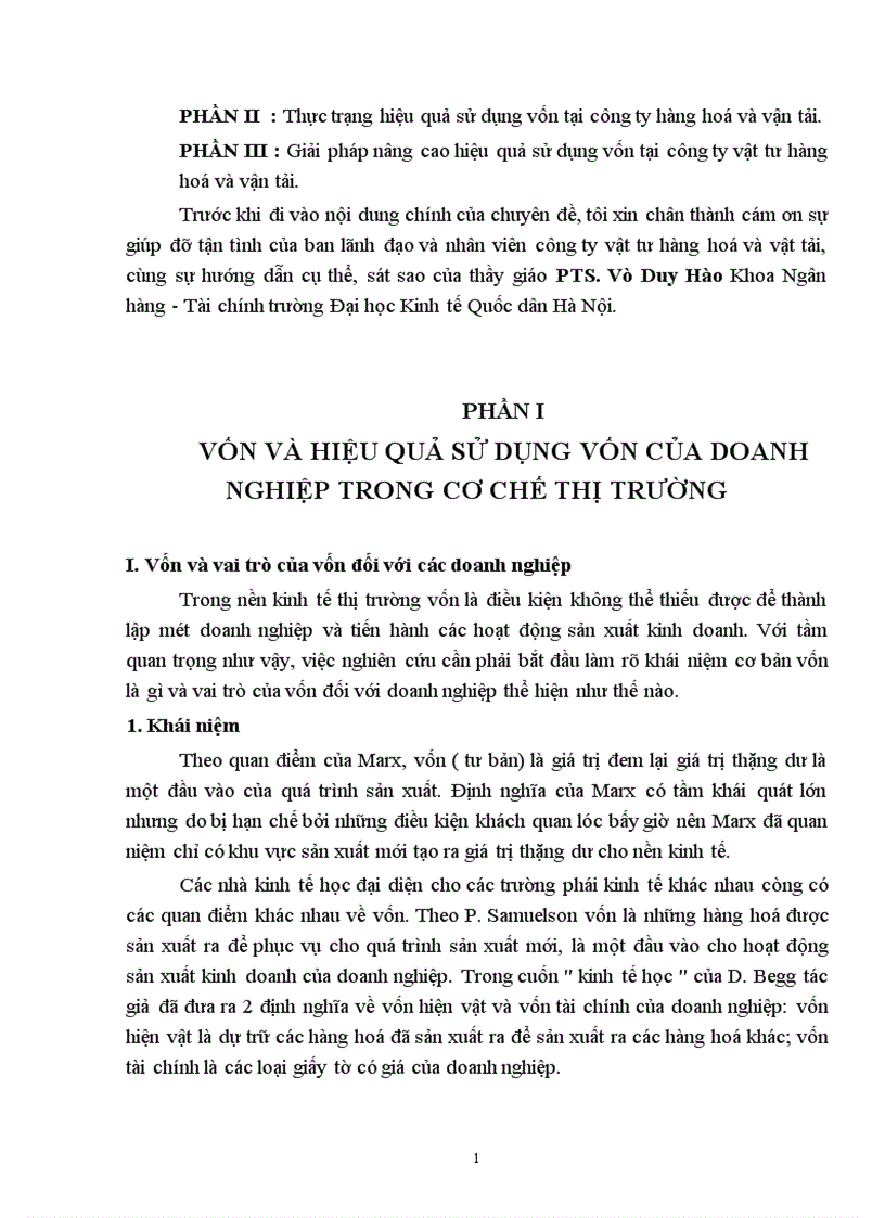 Giải pháp nâng cao hiệu quả sử dụng vốn tại công ty vật tư hàng hoá và vận tải 1