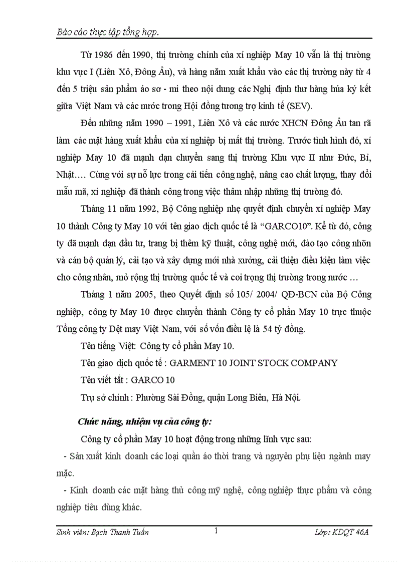 image for page Các hoạt động sản xuất kinh doanh chủ yếu của công ty cổ phần May 10 1