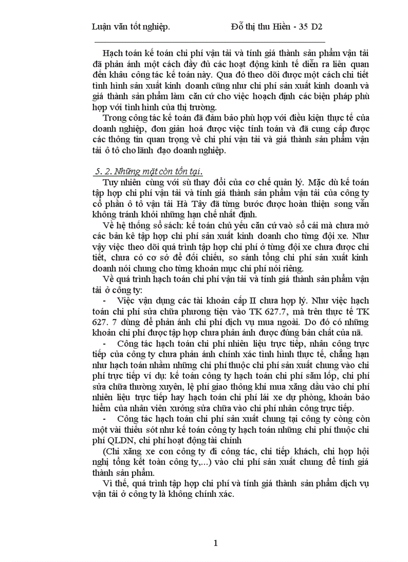 image for page Hoàn thiện kế toán chi phí và tính giá thành dịch vụ vận tải tại Công ty cổ phần ô tô vận tải Hà Tây 1