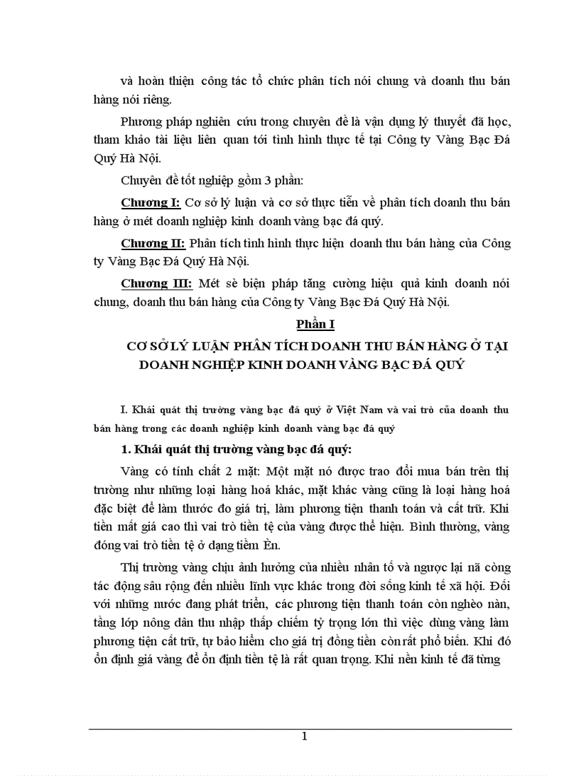 Phân tích tình hình doanh thu bán hàng và các biện pháp tăng doanh thu bán hàng tại Công ty Vàng Bạc Đá Quý Hà Nội 1