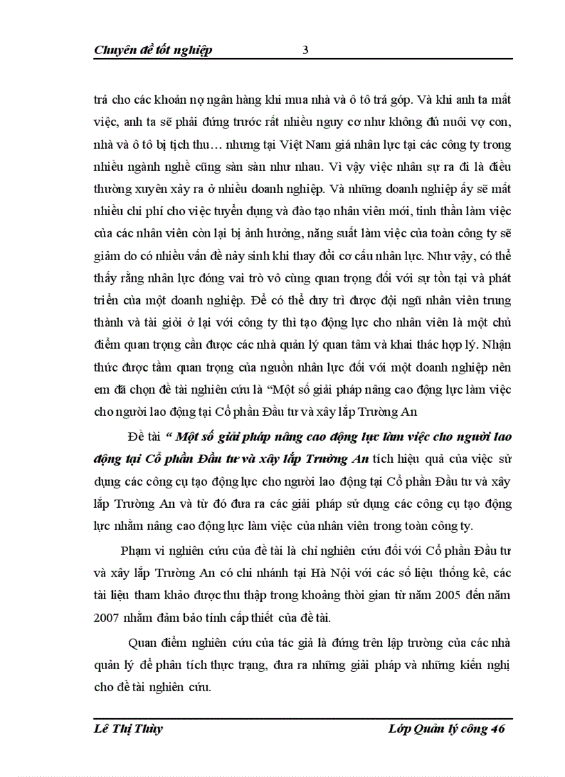 image for page Một số giải pháp nâng cao động lực làm việc cho người lao động tại Cổ phần Đầu tư và xây lắp Trường An Đề tài