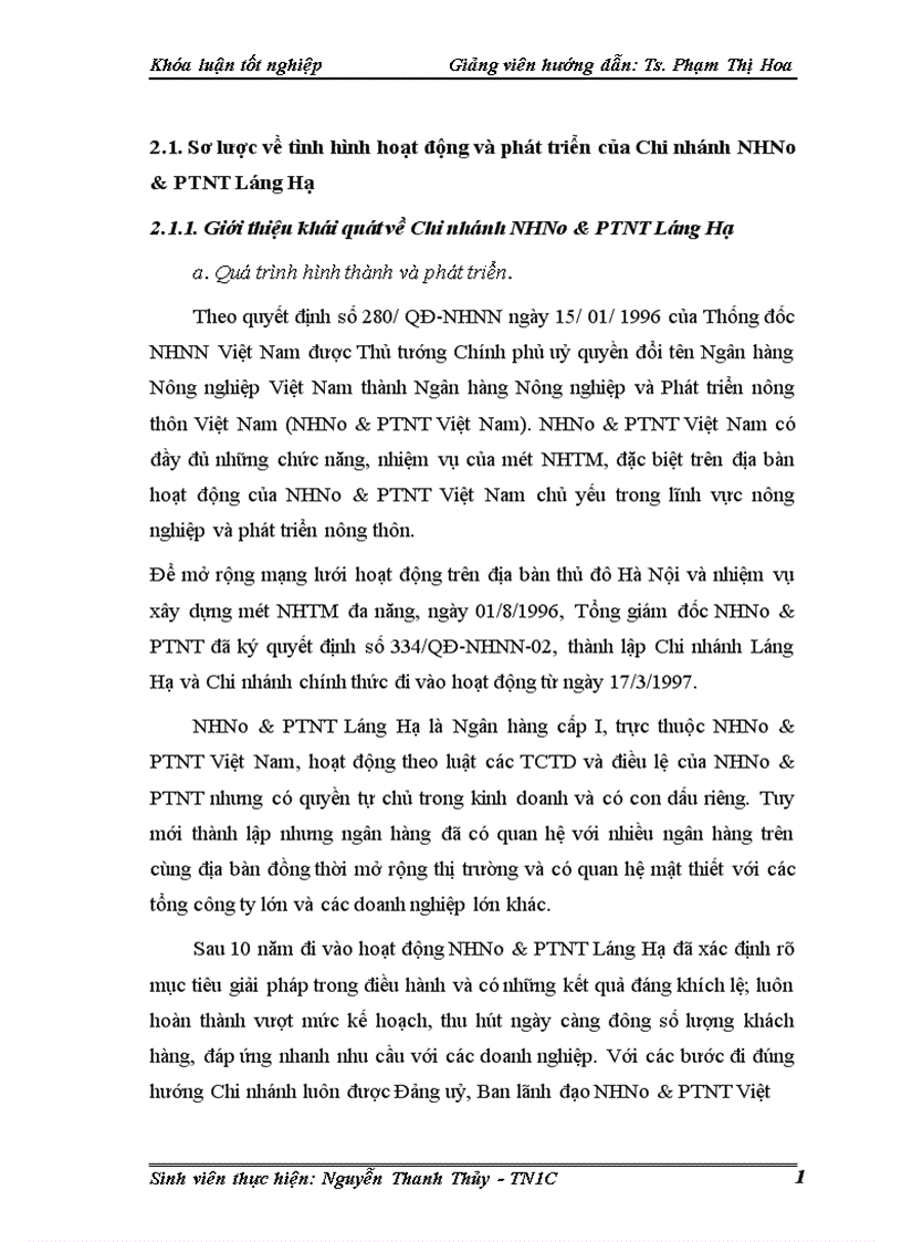 image for page Một số giải pháp phòng ngừa và hạn chế rủi ro tín dụng tại Chi nhánh Ngân hàng nông nghiệp và phát triển nông thôn Láng Hạ 1