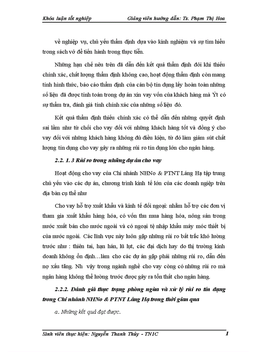 image for page Một số giải pháp phòng ngừa và hạn chế rủi ro tín dụng tại Chi nhánh Ngân hàng nông nghiệp và phát triển nông thôn Láng Hạ 1