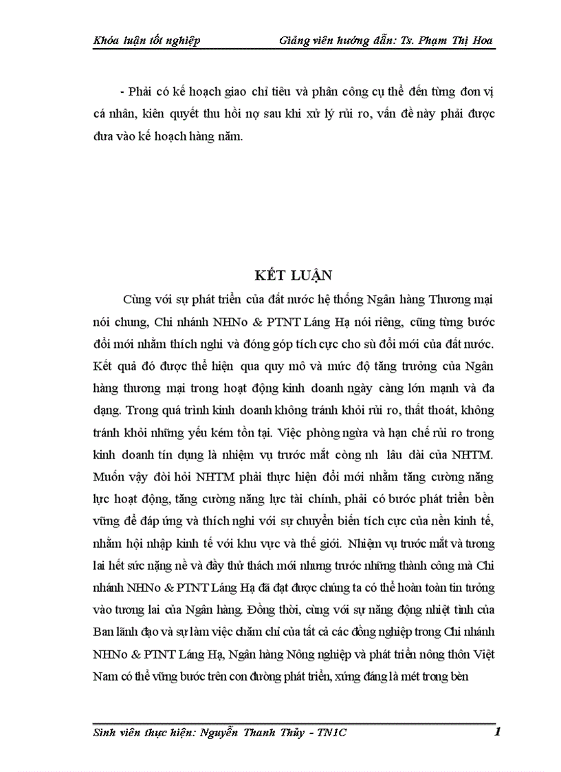 image for page Một số giải pháp phòng ngừa và hạn chế rủi ro tín dụng tại Chi nhánh Ngân hàng nông nghiệp và phát triển nông thôn Láng Hạ 1