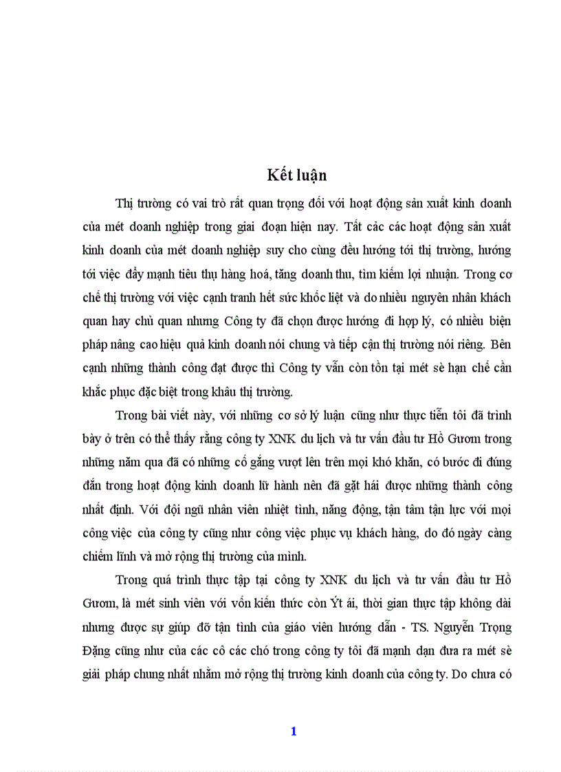 image for page Một số giải pháp nhằm mở rộng thị trường kinh doanh của công ty XNK du lịch và tư vấn đầu tư Hồ Gươm