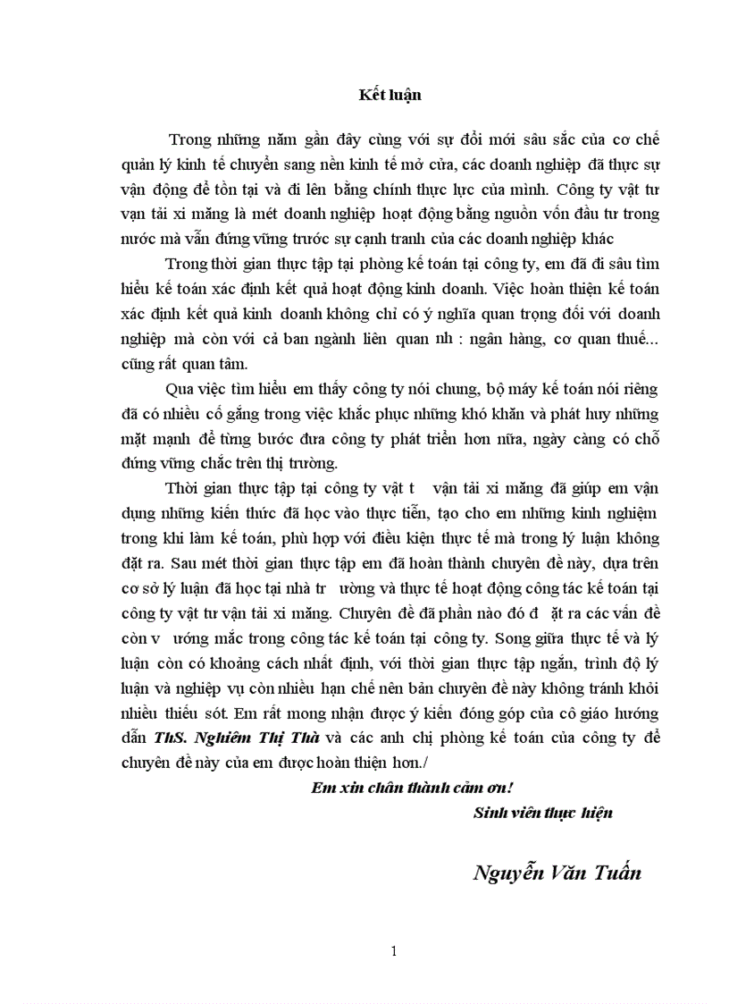 image for page Hoàn thiện công tác kế toán xác định kết quả kinh doanh và phân tích kết quả kinh doanh tại Công ty Vật tư vận tải xi măng 1