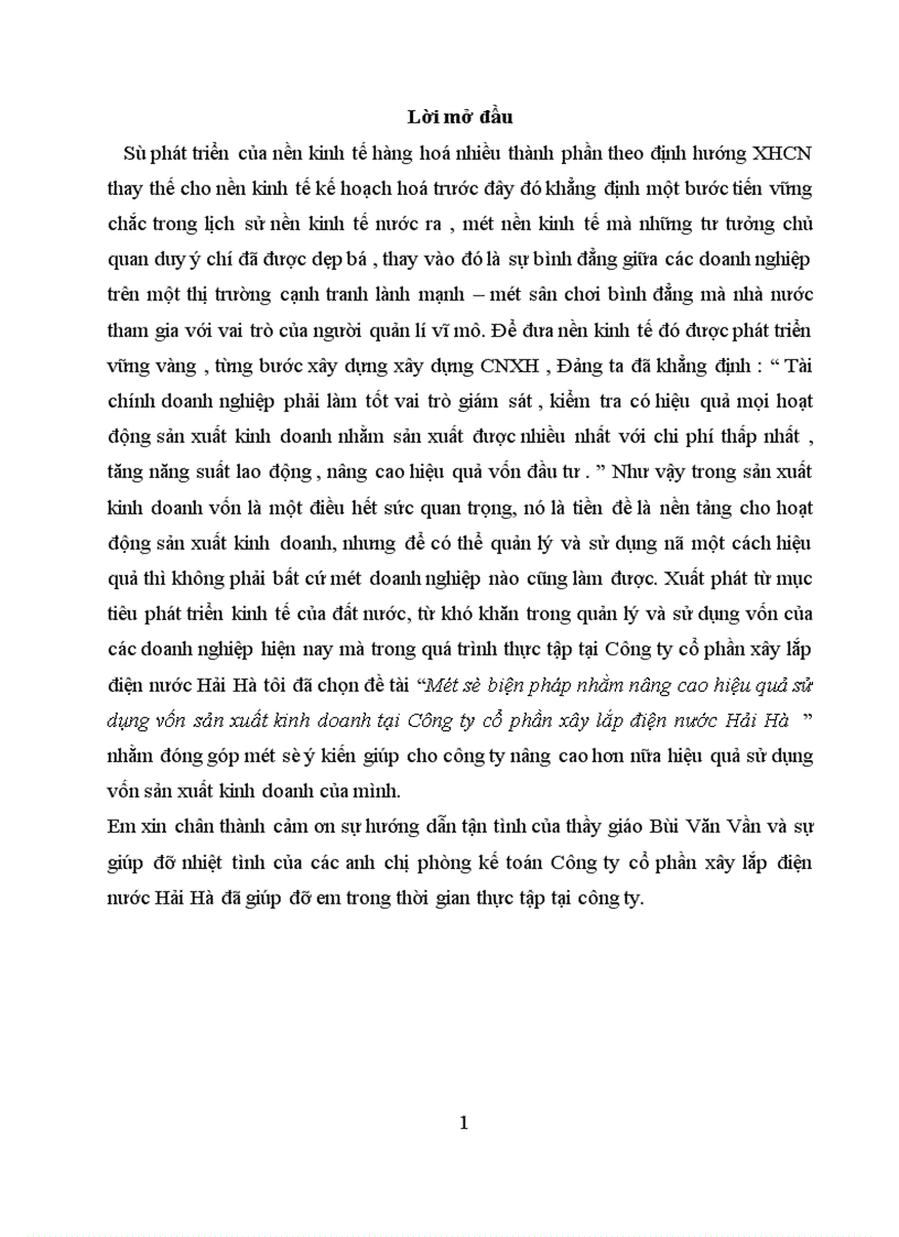 image for page Một số biện pháp nhằm nâng cao hiệu quả sử dụng vốn sản xuất kinh doanh tại Công ty cổ phần xây lắp điện nước Hải Hà 1