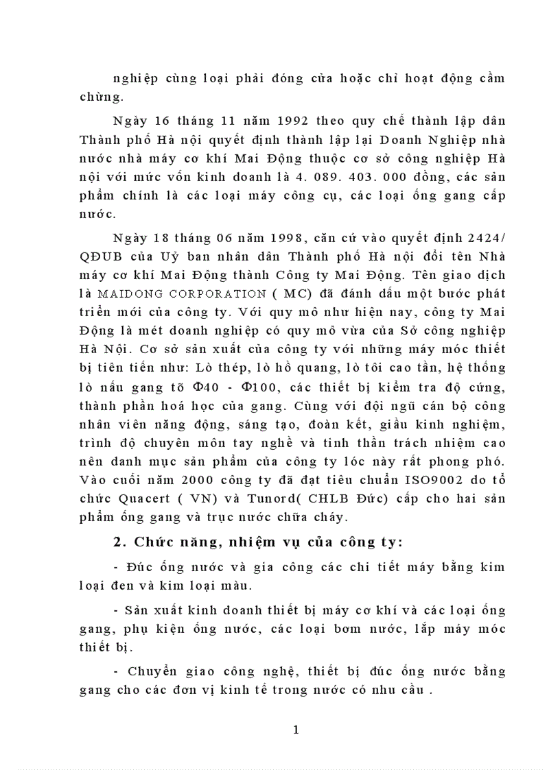 image for page Khảo sát tổng hợp tình hình sản xuất kinh doanh công ty Mai Động 1